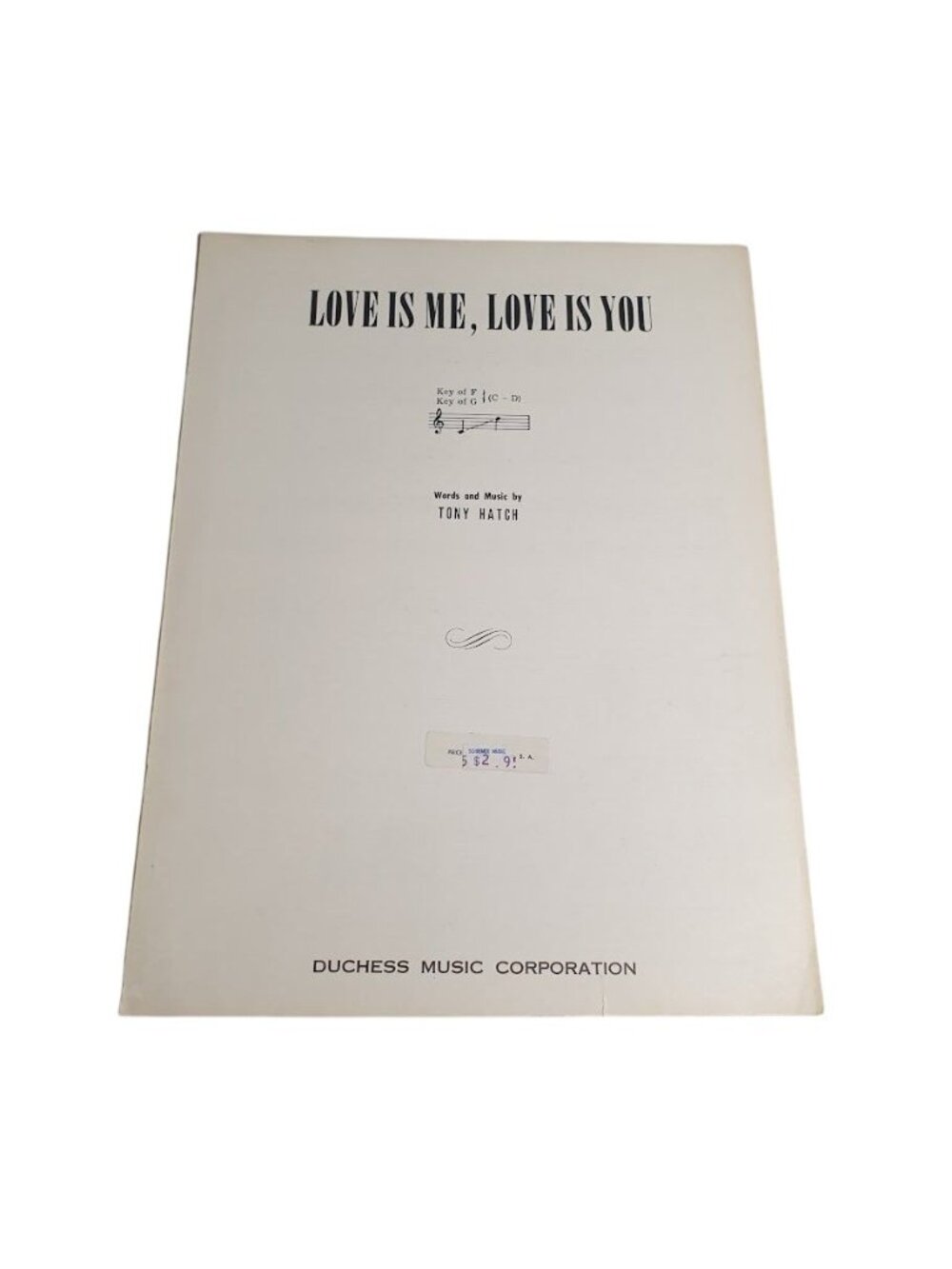 Love Is Me Love Is You Sheet Music Tony Hatch Duchess Music Corporation USA